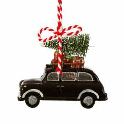 London Black Cab With Christmas Tree On Roof Hanging Bauble - Winter Wonderland Festive England Traditional Quaint Iconic Transport Gift - thumbnail 3