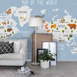 Animal World Map Wallpaper, Kids Wall Decor, Peel & Stick Mural - thumbnail 3