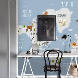 Animal World Map Wallpaper, Kids Wall Decor, Peel & Stick Mural - thumbnail 2