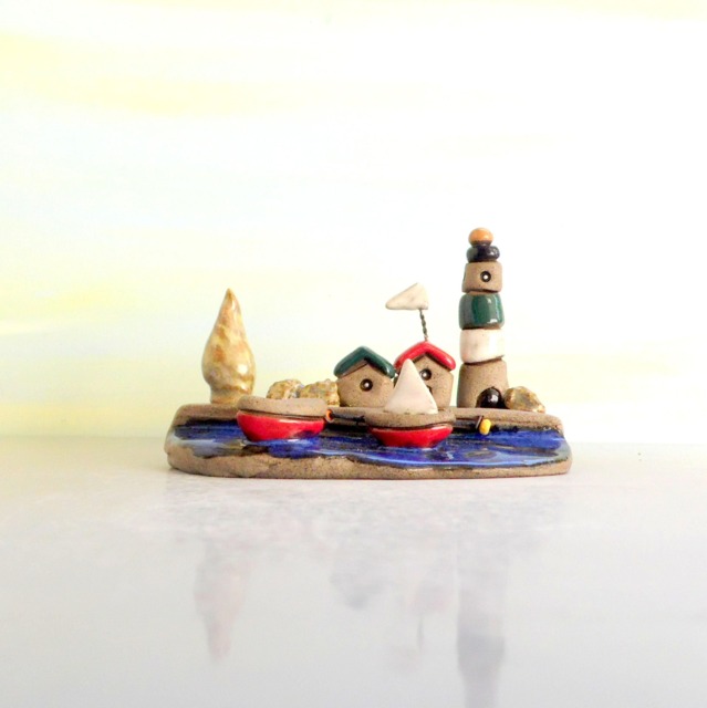 Handmade Ceramic Lighthouse Sculpture, Miniature Island Art - image 1