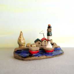 Handmade Ceramic Lighthouse Sculpture, Miniature Island Art - thumbnail 3