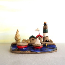 Handmade Ceramic Lighthouse Sculpture, Miniature Island Art - thumbnail 2