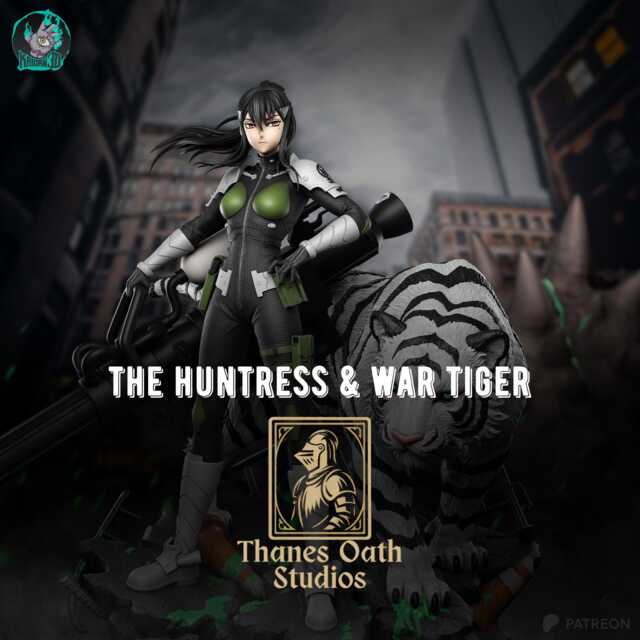 The Huntress & War Tiger - Sci-Fi Military Kaiju Fiction Monster Defense Anime Mina Ashiro & Bakko Resin Figure 16K - image 1