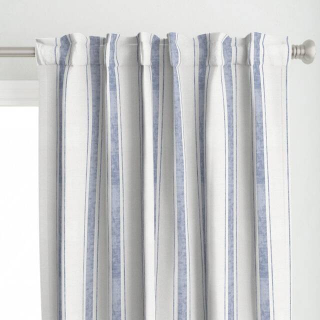 Faded Blue Stripe Curtain Panel - Ticking Distressed Weathered Shabby Chic Custom By Holli_Zollinger - image 1