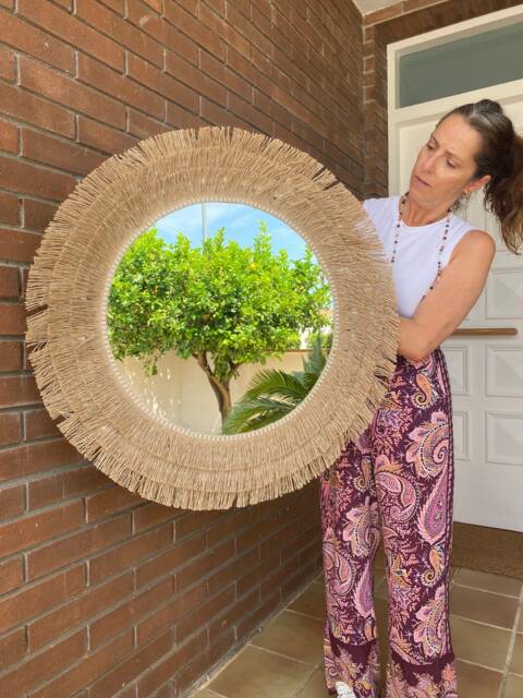 Jute Mirror Wall Decor, Round Decor With Fringes, Boho Mirror Wall - Mirror Jute Iii - image 1