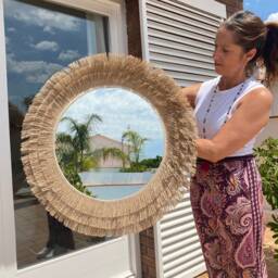 Jute Mirror Wall Decor, Round Decor With Fringes, Boho Mirror Wall - Mirror Jute Iii - thumbnail 4