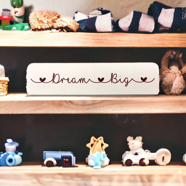 Handpainted Dream Big Nursery Sign, White & Dark Pink Engraved Wood - image 1