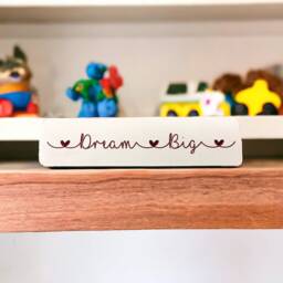 Handpainted Dream Big Nursery Sign, White & Dark Pink Engraved Wood - thumbnail 2