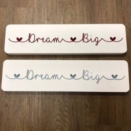 Handpainted Dream Big Nursery Sign, White & Dark Pink Engraved Wood - thumbnail 3