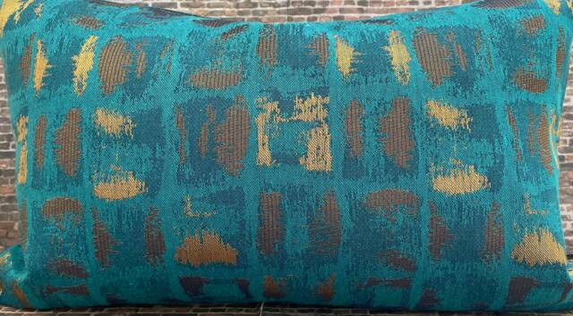 Designer Pillow Cover, Mcm, Cyan & Gold - image 1
