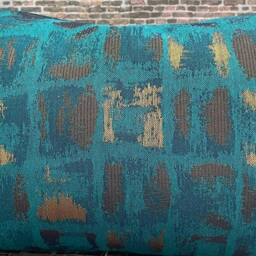 Designer Pillow Cover, Mcm, Cyan & Gold - thumbnail 3