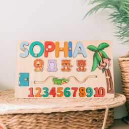 Custom Baby Name Puzzle, Personalized Kids Busy Board, Educational Toddler Toy, Gift For Kids, Room Decor, Boy 1st Birthday Gifts - thumbnail 2