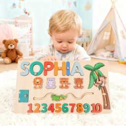 Custom Baby Name Puzzle, Personalized Kids Busy Board, Educational Toddler Toy, Gift For Kids, Room Decor, Boy 1st Birthday Gifts - thumbnail 1