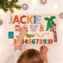 Custom Baby Name Puzzle, Personalized Kids Busy Board, Educational Toddler Toy, Gift For Kids, Room Decor, Boy 1st Birthday Gifts - thumbnail 3