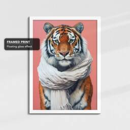 Tiger Wearing Beige Scarf Framed Poster Print & Canvas Wall Decor Art Painting Bedroom Home Living Room Funny Animal Lover Gift - thumbnail 3
