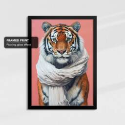 Tiger Wearing Beige Scarf Framed Poster Print & Canvas Wall Decor Art Painting Bedroom Home Living Room Funny Animal Lover Gift - thumbnail 2