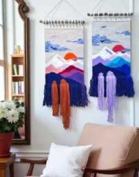 Handwoven Mountain Tapestries Boho Sunset & Snowy Peaks Fiber Art