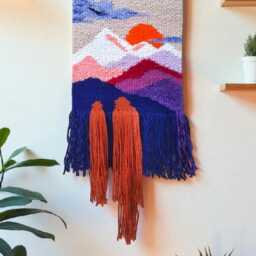 Handwoven Mountain Tapestries Boho Sunset & Snowy Peaks Fiber Art - thumbnail 2