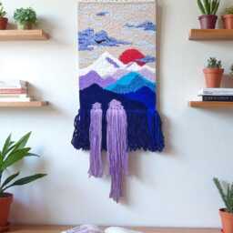 Handwoven Mountain Tapestries Boho Sunset & Snowy Peaks Fiber Art - thumbnail 3