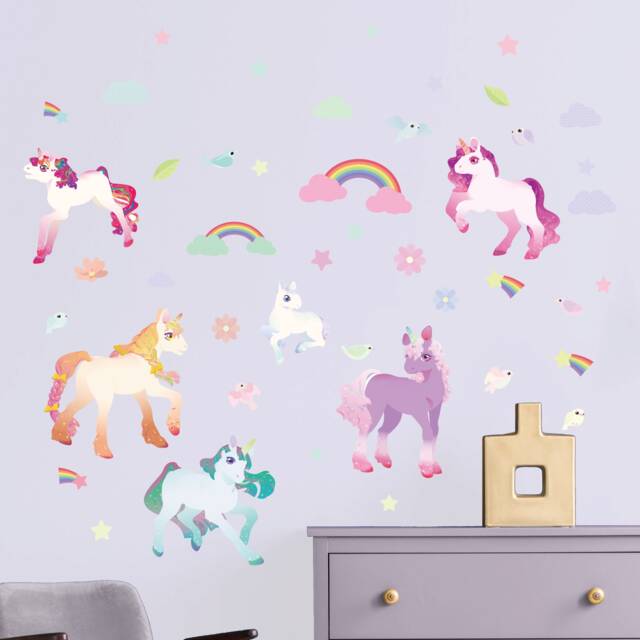 Unicorn Fabric Wall Decals, Rainbow, Stars, Nursery Decor - image 1
