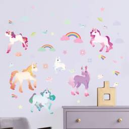 Unicorn Fabric Wall Decals, Rainbow, Stars, Nursery Decor - thumbnail 1