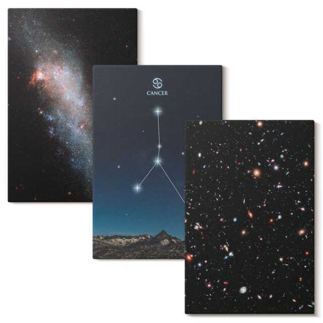Canvas Wall Art Set Of 3 - Space With The Galaxy, Constellation Cancer, Navy Canvas, & Astrology Decor - image 1