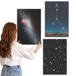 Canvas Wall Art Set Of 3 - Space With The Galaxy, Constellation Cancer, Navy Canvas, & Astrology Decor - thumbnail 2