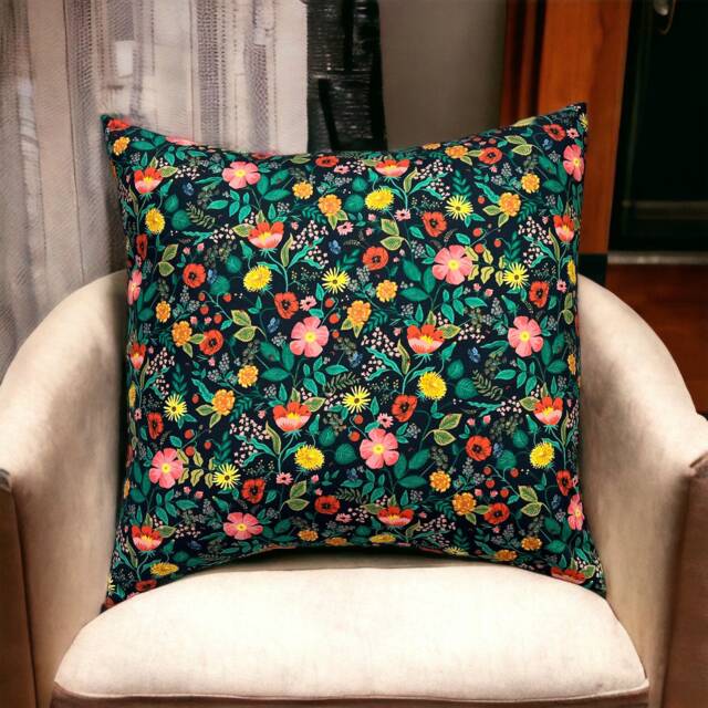 Rifle Paper Co Poppy Fields Black Fabric Pillow Cover - image 1