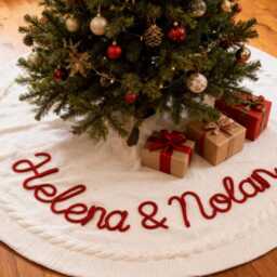 Custom Knitted Christmas Tree Skirt, Personalized Family Name Holiday Decor, Baby First Xmas Gift, Cozy Decoration - thumbnail 4