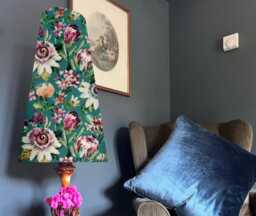 Teal Green Velvet Lampshade, Floral Summer Garden Cone Shade