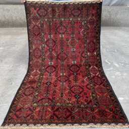 3'4x5'11 Hand-Knotted Afghan Baluchi Wool Rug - Traditional Tribal Red Design With Geometric Motifs & Borders Vintage Accent Carpet - thumbnail 3