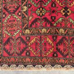 3'4x5'11 Hand-Knotted Afghan Baluchi Wool Rug - Traditional Tribal Red Design With Geometric Motifs & Borders Vintage Accent Carpet - thumbnail 4
