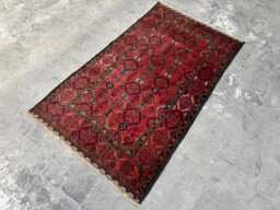 3'4x5'11 Hand-Knotted Afghan Baluchi Wool Rug - Traditional Tribal Red Design With Geometric Motifs & Borders Vintage Accent Carpet - thumbnail 1