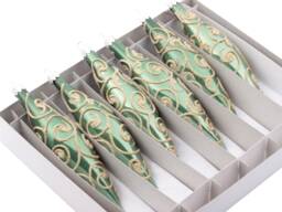 6 Blown Glass Oval Green Christmas Tree Ornaments Handmade in Czech - thumbnail 1