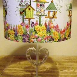 Bird Table Lampshade, Light Shade, Decoupage Shabby Chic, Garden, Spring, Floral, Flowers , Birds, Pastels - thumbnail 2