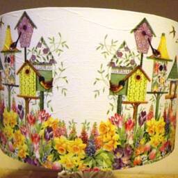 Bird Table Lampshade, Light Shade, Decoupage Shabby Chic, Garden, Spring, Floral, Flowers , Birds, Pastels - thumbnail 4