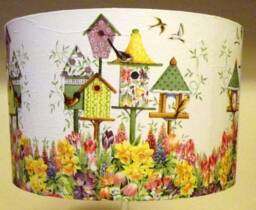 Bird Table Lampshade, Light Shade, Decoupage Shabby Chic, Garden, Spring, Floral, Flowers , Birds, Pastels - thumbnail 1