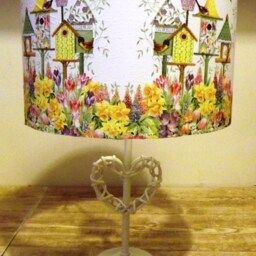 Bird Table Lampshade, Light Shade, Decoupage Shabby Chic, Garden, Spring, Floral, Flowers , Birds, Pastels - thumbnail 3