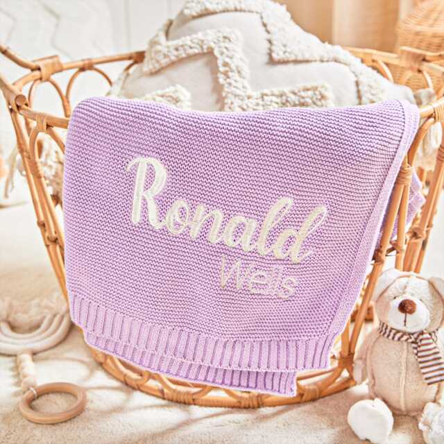 Embroidered Cotton Knit Baby Blanket Personalized Nursery Decor - image 1