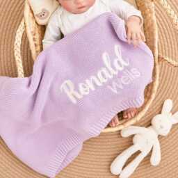 Embroidered Cotton Knit Baby Blanket Personalized Nursery Decor - thumbnail 2
