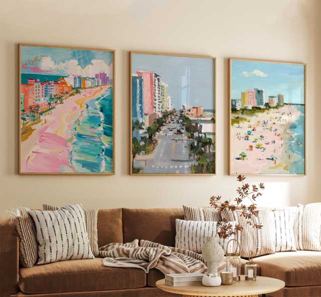 Myrtle Beach South Carolina Poster Set Of 3 Coastal Travel Wall Art Usa Ocean Pier Prints, Vintage Minimalist Style - image 1