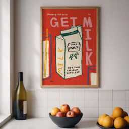 Get Milk Print, Quirky Kitchen Poster, Wall Art, Decor, Colourful Food Trendy Unframed - thumbnail 2
