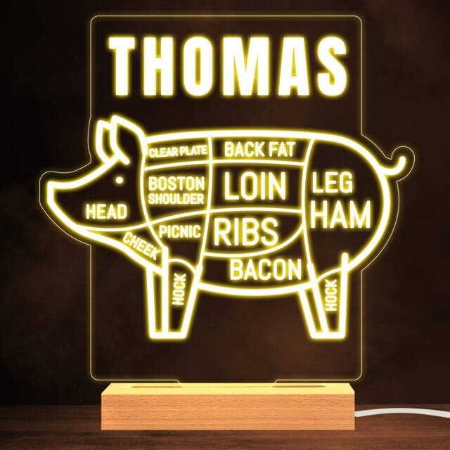 Pig Butcher Diagram Warm White Lamp Personalised Gift Night Light - Bedroom - image 1