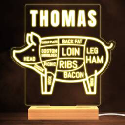 Pig Butcher Diagram Warm White Lamp Personalised Gift Night Light - Bedroom