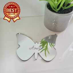Butterfly Acrylic Mirror Wall Art Personalized Engraving Available - thumbnail 1