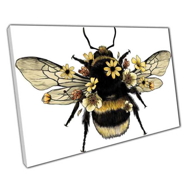 Cheerful Bumblebee & Blossoms Canvas Wall Art Vibrant Yellow Floral Print For Home Office Decor - image 1