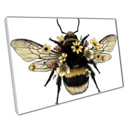 Cheerful Bumblebee & Blossoms Canvas Wall Art Vibrant Yellow Floral Print For Home Office Decor - thumbnail 1