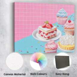 Pastel Strawberry Cake Cupcake Meringue Dessert Pattern Canvas Wall Art Print Decor Picture Ready To Hang - thumbnail 2