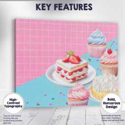 Pastel Strawberry Cake Cupcake Meringue Dessert Pattern Canvas Wall Art Print Decor Picture Ready To Hang - thumbnail 1