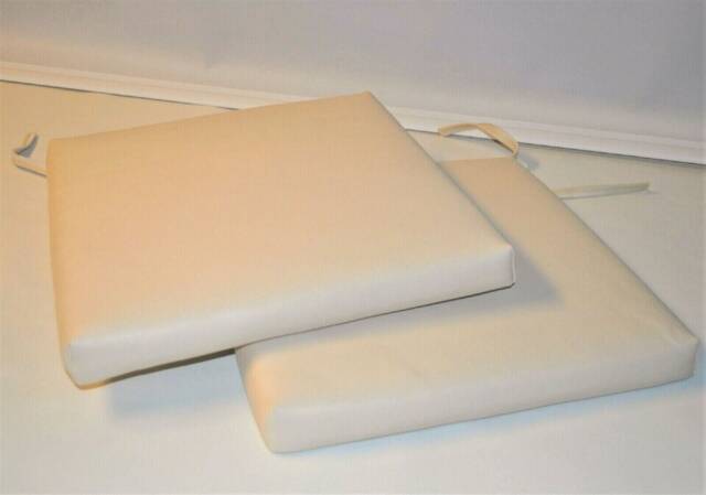 "2 Cream Faux Leather Square Dining Garden Chair Cushions Seat Pads 14"" To 20" - image 1